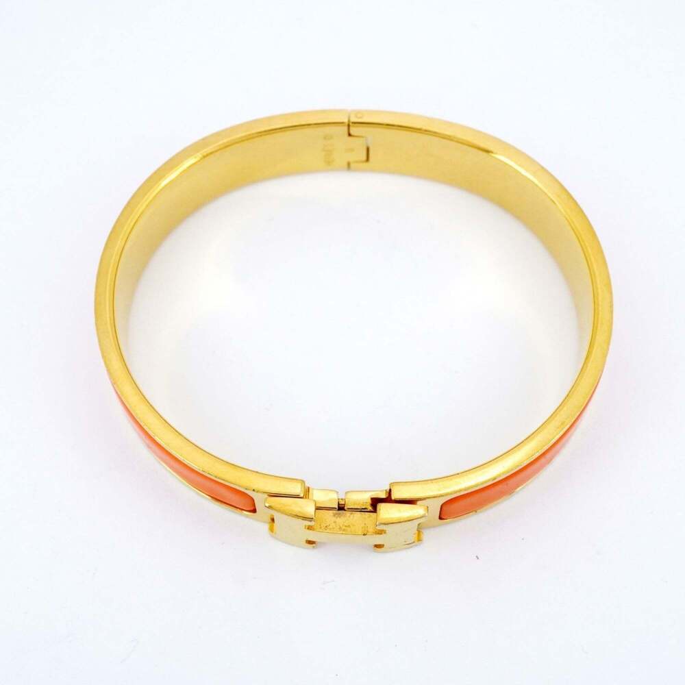 Hermes Click-Clack PM Bangle, GP Plated Gold, Orange, Women's - Picture 3 of 8